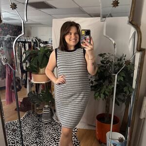 Rag & Bone Sleeveless Stripe Mini Dress White Navy Size Medium